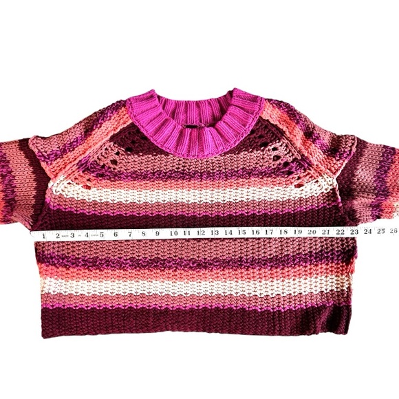 Free People Devon Cropped Knit Striped Sweater in Fuchsia Rose, Sz Sm - Picture 15 of 16